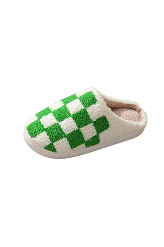 Checkered Slippers for Women Men House Slippers Funny Fluffy Slippers Winter Shoes Outdoor Indoor Warm Plush Bedroom Slippers Slip On Memory Foam Warm Cotton Plaid Slippers for Winter