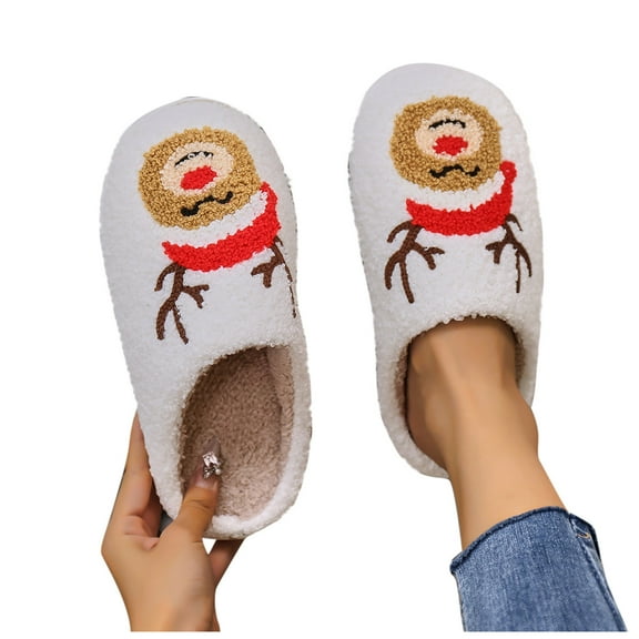 Kilaqueen Christmas Slippers for Women Cute Cartoon Slippers Plush Warm Memory Foam Shoes Winter Casual Home Slippers Cozy Fuzzy Slip-On Indoor Outdoor Slippers