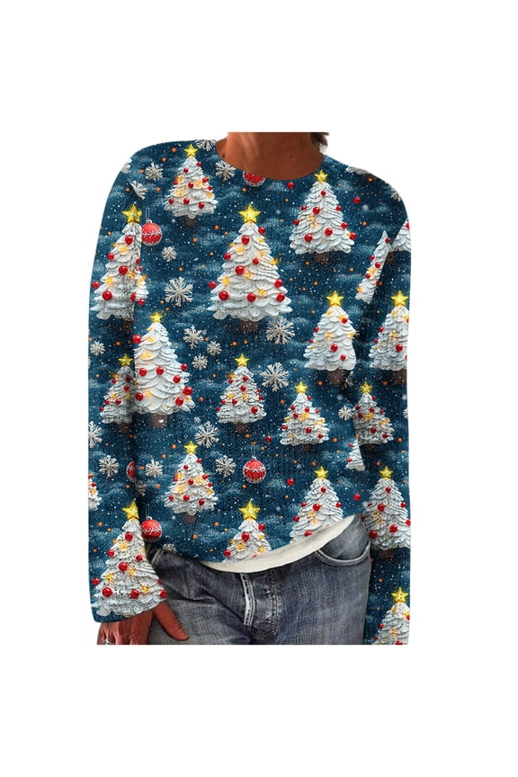 Christmas Sweaters for Women Long Sleeve Crew Neck Xmas Sweater Funny Print Lightweight Winter Holiday Knitted Pullover Tops Jumper