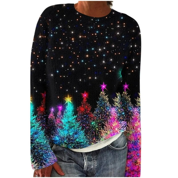 Kilaqueen Christmas Sweaters for Women Long Sleeve Crew Neck Xmas Sweater Funny Print Lightweight Winter Holiday Knitted Pullover Tops Jumper