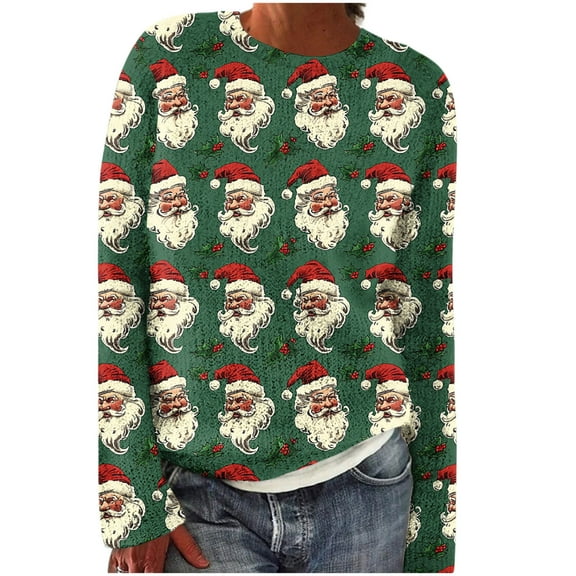 Kilaqueen Christmas Sweaters for Women Long Sleeve Crew Neck Xmas Sweater Funny Print Lightweight Winter Holiday Knitted Pullover Tops Jumper