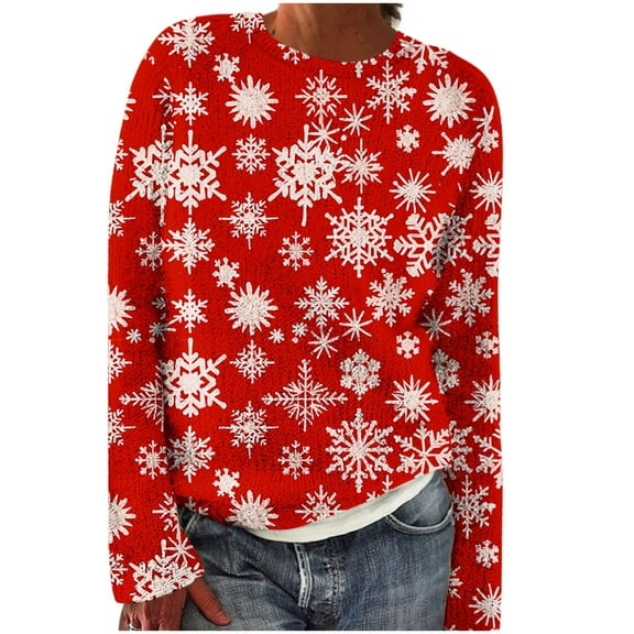 Kilaqueen Christmas Sweaters for Women Long Sleeve Crew Neck Xmas Sweater Funny Print Lightweight Winter Holiday Knitted Pullover Tops Jumper