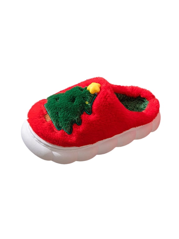 Christmas Tree Fuzzy Slippers for Women Cute Funny Christmas House Slippers Winter Warm Plush Slippers Indoor Outdoor Lightweight Cozy Non Slip Bedroom Home Slippers for Cold Weather