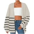 thumbnail image 1 of Kilaqueen Color Block Striped Long Cardigans for Women Long Sleeve Open Front Knit Sweaters Coat Loose Fit Casual Soft Cardigan Sweaters, 1 of 7