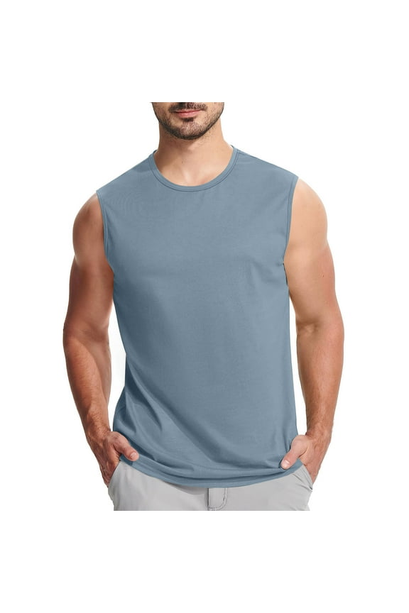 Kilaqueen Comfy Sleeveless Mens Tank Tops Casual Slim Solid Color Crew Neck Lightweight Quick Dry Workout Tee T-Shirts Gym Training Undershirt