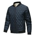 thumbnail image 1 of Kilaqueen Cotton Bomber Jacket Men Stand Collar Solid Color Diamond Quilted Jacket Full Zipper Fleece Lined Fall Winter Warm Coats, 1 of 2