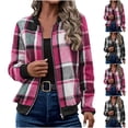 thumbnail image 1 of Kilaqueen Cotton Jackets for Women Casual Trendy Plaid Printed Lightweight Jacket Long Sleeve Fall Coats Zip Up Bomber Outfits Plus Size Y2k Outerwear, 1 of 9