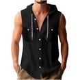 thumbnail image 1 of Kilaqueen Cotton Linen Hoodies for Men Drawstring Hooded Button Down Sleeveless Cardigan Solid Color Lightweight Soft Summer Vacation Beach Tops, 1 of 6