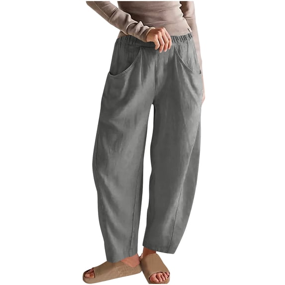 Kilaqueen Cotton Linen Pants Women Lightweight Casual Solid Color Plus Size Vacation Travel Pants Wide Leg High Waisted Flowy Lounge Trousers with Pockets