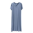 thumbnail image 1 of Kilaqueen Cotton Nightgowns for Women Solid Color Short Sleeve V Neck Nightdress Loose Fit Soft Comfy Pajamas Dress, 1 of 6
