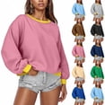 thumbnail image 1 of Kilaqueen Crewneck Sweatshirts Women Fashion Long Sleeve Oversized Sweatshirt Soft Comfy Raglan Sweatshirt Relaxed Fitness Fall Winter Clothes, 1 of 6
