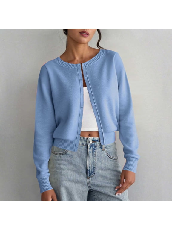Cropped Cardigan Sweaters for Women Trendy Button Down Open Front Bolero Shrugs Soft Knit Y2K Fall Winter Casual Basic Solid Color Sweater Cardigan Outerwear