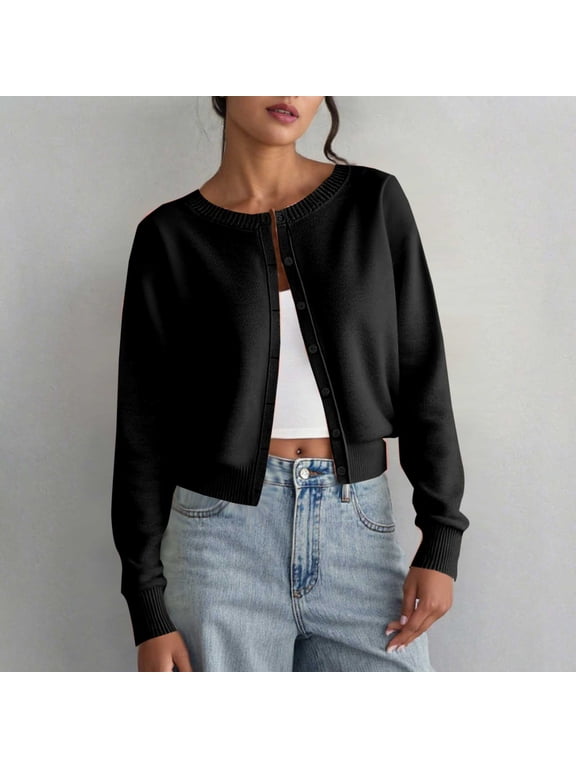 Cropped Cardigan Sweaters for Women Trendy Button Down Open Front Bolero Shrugs Soft Knit Y2K Fall Winter Casual Basic Solid Color Sweater Cardigan Outerwear
