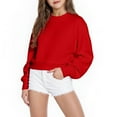 thumbnail image 1 of Kilaqueen Cropped Sweatshirt for Teen Girl Long Sleeve Crewneck Basic Top High Elastic Dropped Shoulder Pullover Sweatshirts Fashion Fall Preppy Clothes 5-15 Years, 1 of 7