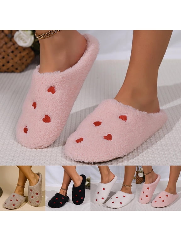 Cute Cartoon Heart House Shoes for Women, Cozy Fuzzy Scuff Slippers with Memory Foam, Winter Warm Slippers Indoor Outdoor, Christmas Gifts