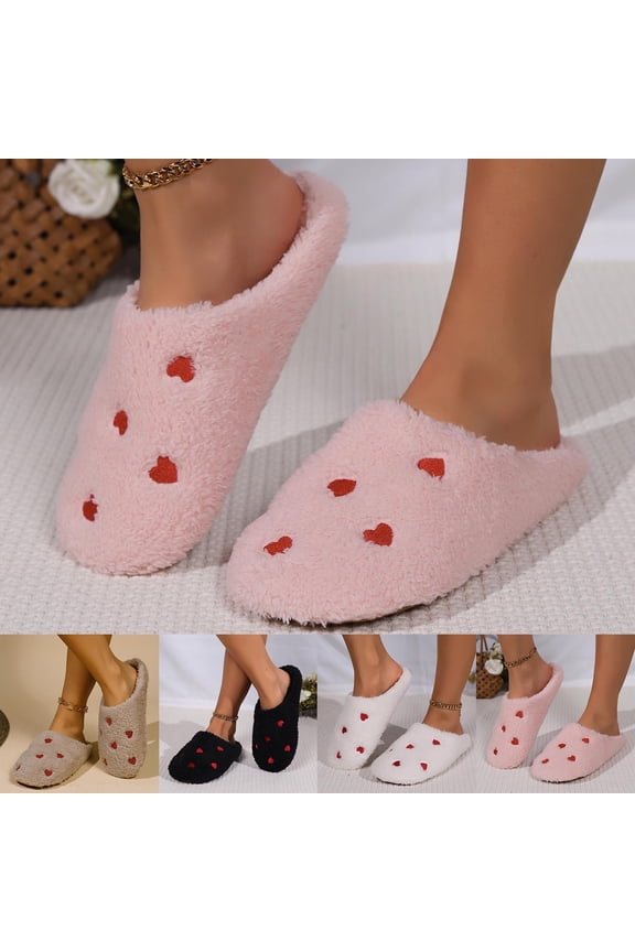 Cute Cartoon Heart House Shoes for Women, Cozy Fuzzy Scuff Slippers with Memory Foam, Winter Warm Slippers Indoor Outdoor, Christmas Gifts