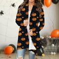 thumbnail image 1 of Kilaqueen Cute Cat Pumpkin Printed Womens Cardigan Fashion Plus Size Lightweight Cardigans Open Front Long Sleeve Fall Blouses Comfy Halloween Cardigan, 1 of 7