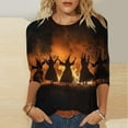 thumbnail image 1 of Kilaqueen Cute Funny Halloween Shirts for Women Plus Size 3/4 Length Sleeve Crew Neck Womens Tops Vintage Festival Witch Graphic Tunic Tops, 1 of 5