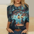 thumbnail image 1 of Kilaqueen Cute Funny Halloween Shirts for Women Plus Size 3/4 Length Sleeve Crew Neck Womens Tops Vintage Festival Witch Graphic Tunic Tops, 1 of 5