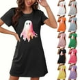 thumbnail image 1 of Kilaqueen Cute Ghost Pattern Nightgowns for Women Casual Short Sleeve Halloween Pajamas Women Knee-Length Sleepshirt, A-Shape Ladies Sleepwear, 1 of 6
