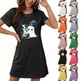 thumbnail image 1 of Kilaqueen Cute Ghost Pattern Nightgowns for Women Casual Short Sleeve Halloween Pajamas Women Knee-Length Sleepshirt, A-Shape Ladies Sleepwear, 1 of 6