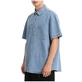 thumbnail image 1 of Kilaqueen Denim Shirt Men Short Sleeve Button Down Lapel Shirts with Two Chest Pockets Casual Western Soft Work Casual Jean Shirt, 1 of 9