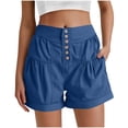 thumbnail image 1 of Kilaqueen Denim Short for Women Cute Ruffle Hem Elastic Waist Flare Stretchy Shorts Solid Color Button Closure Trendy Short, 1 of 7