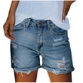 thumbnail image 1 of Kilaqueen Denim Short for Women Ripped Frayed Raw Hem Mid Waist Jeans Short Distressed Trendy Summer Hot Short, 1 of 8