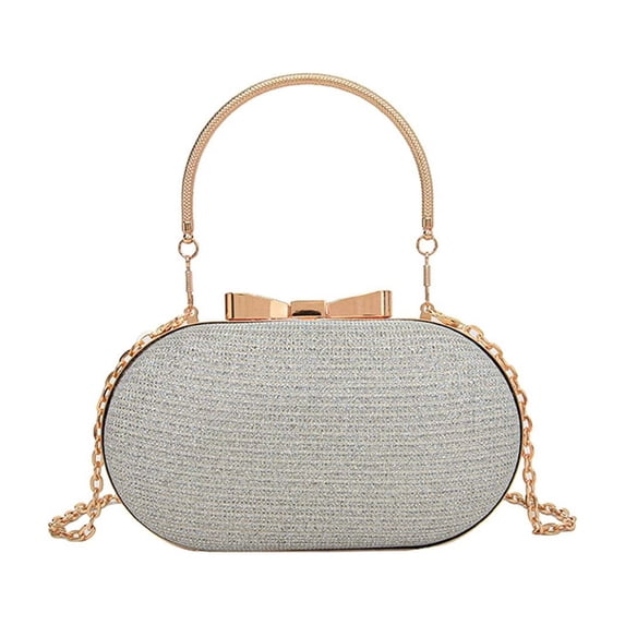 Kilaqueen Evening Clutch for Women, Oval Sparkling Party Purse with Metal Top Handle and Chain Strap for Weddings, Prom and Formal Events