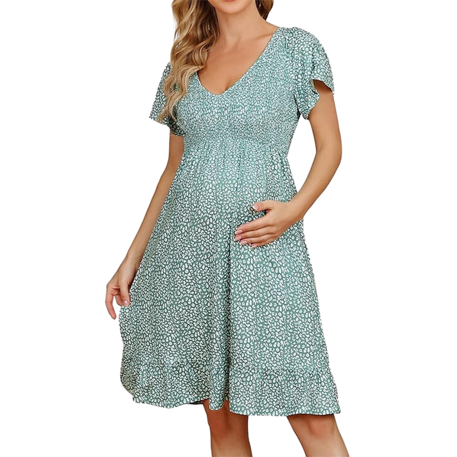 Kilaqueen Fall Maternity Dress Puff Short Sleeve V Neck Floral Print Pregnancy  Dresses Casual Boho Comfy Loose Fit Maternity Dress for Photoshoot -  Walmart.com
