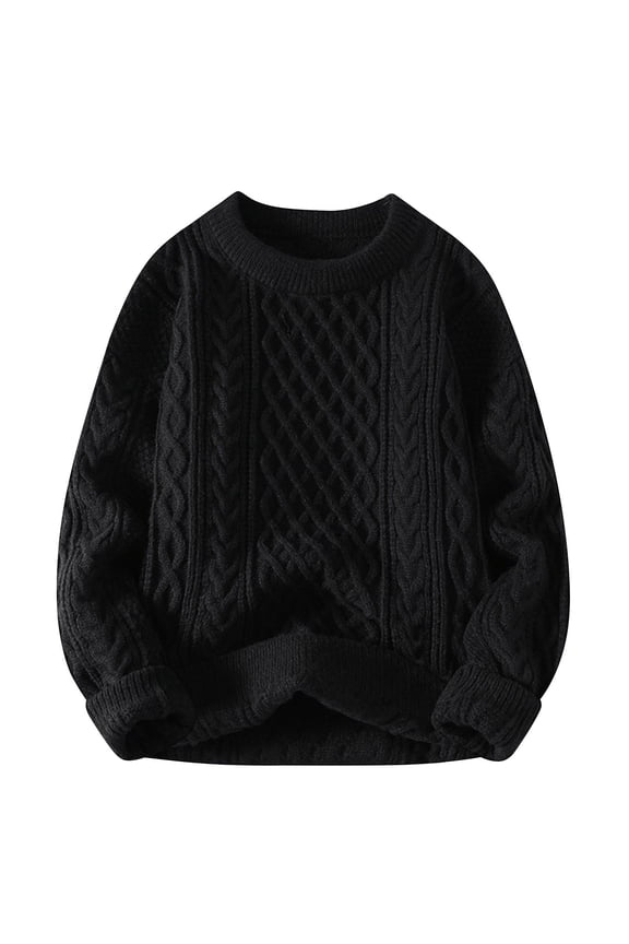 Fall Sweaters for Men Cable Knit Long Leeve Twist Patterned Pullover Sweaters Casual Solid Color Loose Fit Fisherman Sweater