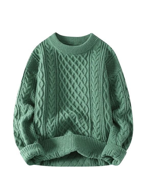 Fall Sweaters for Men Cable Knit Long Leeve Twist Patterned Pullover Sweaters Casual Solid Color Loose Fit Fisherman Sweater