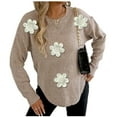 thumbnail image 1 of Kilaqueen Fall Sweaters for Women 2025 3D Floral Embellishment Crew Neck Long Sleeve Knit Pullover Tops Casual Comfy Trendy Warm Sweater, 1 of 7