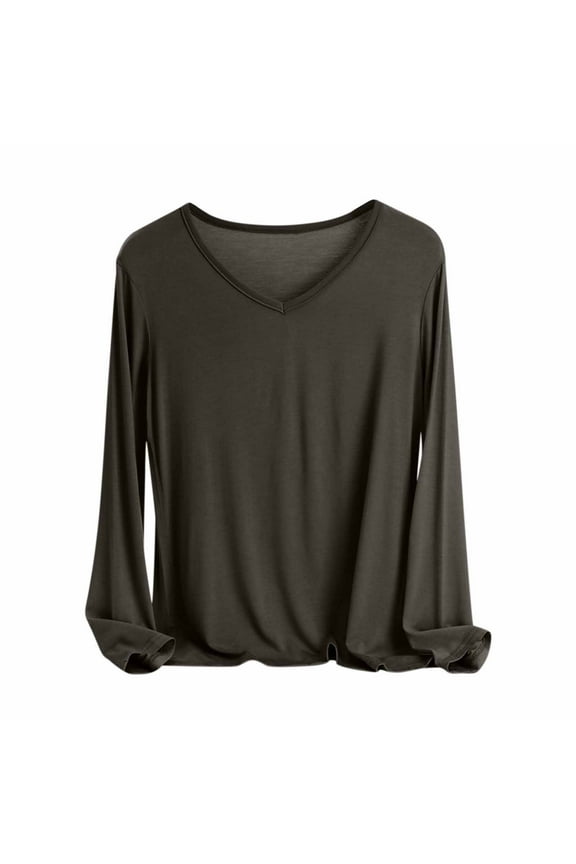 Fall Tops for Women 2025 Long Sleeve Fashion Solid Color V Neck Bottom Shirt Comfortable Soft Warm Fall Thin Base Layer Undershirt