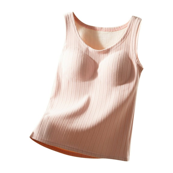 Kilaqueen Fall Winter Womens Thermal Tank Tops Sleeveless Stretchy Cami Undershirt with Molded Cup Compression Warm Layer Base Vest Underwear