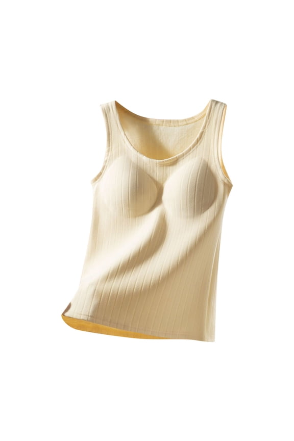Fall Winter Womens Thermal Tank Tops Sleeveless Stretchy Cami Undershirt with Molded Cup Compression Warm Layer Base Vest Underwear