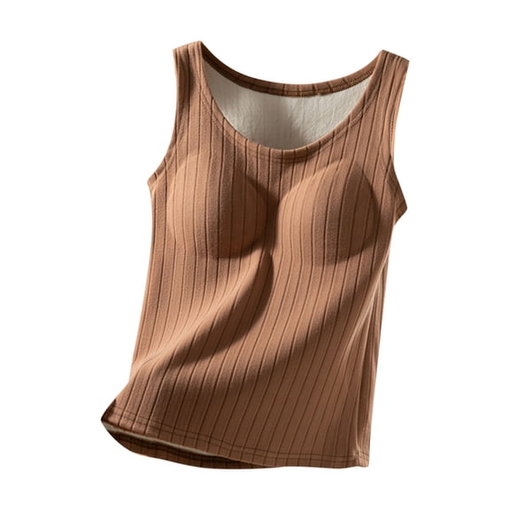 Kilaqueen Fall Winter Womens Thermal Tank Tops Sleeveless Stretchy Cami Undershirt with Molded Cup Compression Warm Layer Base Vest Underwear