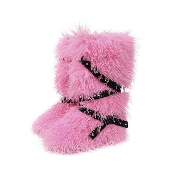 Kilaqueen Faux Fur Boots for Women Long Furry Fuzzy and Fluffy Knee High Boots Solid Color Cozy Trendy Winter Warm Outdoor Boots with Flat