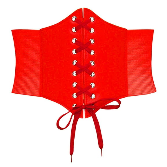Kilaqueen Faux Leather Corset Belt for Women Vintage Halloween Waist Cincher Belt Bustiers Wide Elastic Tie Waspie Belt for Dresses