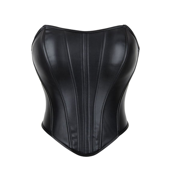 Kilaqueen Faux Leather Corset Top for Women, Strapless Boned Bustier with Pointed Hem and Lace Up Back, Gothic Going Out Top for Party Costumes
