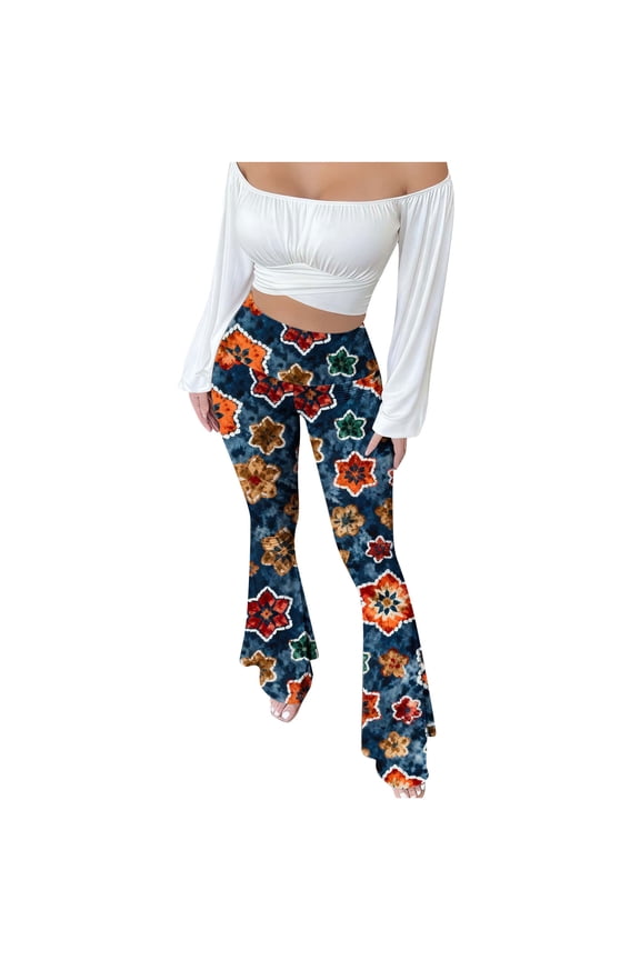 Flare Leggings for Women 70s Retro Boho Leopard Y2k High-Waisted Tummy Control Yoga Pants Trendy Slim Fit Booty Lifting Trousers