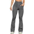 thumbnail image 1 of Kilaqueen Flare Yoga Pants Women High Elastic Waist Butt Lift Tummy Control Pants with Pockets Solid Color Stretch Casual Sport Athletic Bootcut Pants, 1 of 9