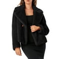 thumbnail image 1 of Kilaqueen Fleece Jacket Women Faux Fur Long Sleeve Notch Lapel Cropped Coat Solid Color Plush Fuzzy Open Front Cardigans, 1 of 9