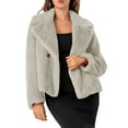 thumbnail image 1 of Kilaqueen Fleece Jacket Women Faux Fur Long Sleeve Notch Lapel Cropped Coat Solid Color Plush Fuzzy Open Front Cardigans, 1 of 9