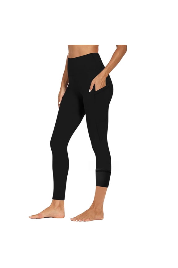 Fleece Lined Leggings Women Solid Color Elastic High Waist Thermal Winter Yoga Pants for Workout Running with Pockets
