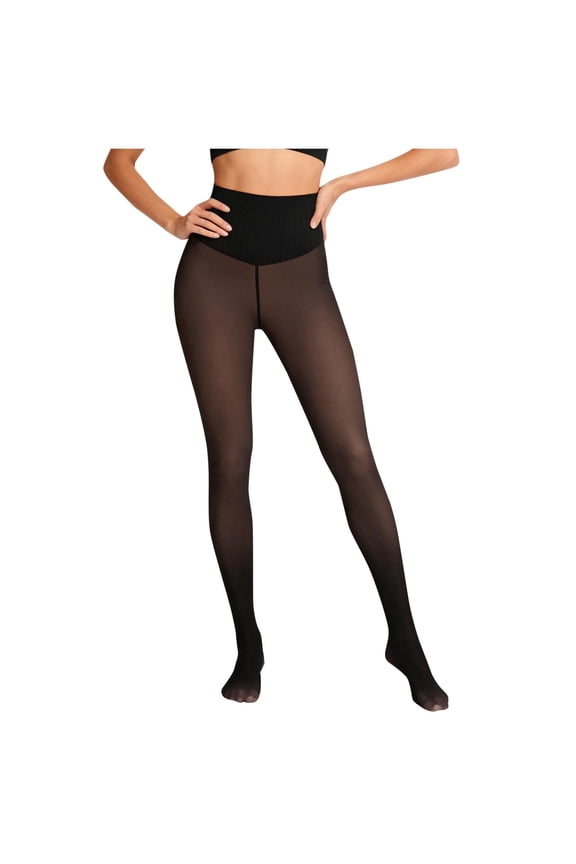 Fleece Lined Tights Women Semi-Transparent Tummy Control & Butt Lifting Stockings Sexy Fashion One-Seam Thermal Tights
