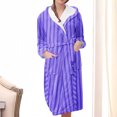 thumbnail image 1 of Kilaqueen Fleece Robe for Women Flannel Striped Midi Hooded Bathrobe Belted Soft Housecoat Plush Sleepwear Fall Winter Spa Robes, 1 of 3