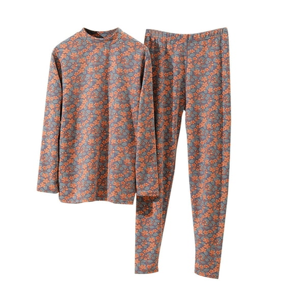 Kilaqueen Floral Printed Thermal Sets for Women Plus Size Two Piece Long Underwear Soft Stretchy Long Sleeve Moisture Wicking Warm Sweatsuit