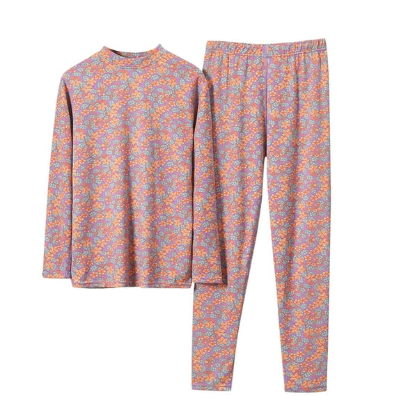 Kilaqueen Floral Printed Thermal Sets for Women Plus Size Two Piece Long Underwear Soft Stretchy Long Sleeve Moisture Wicking Warm Sweatsuit