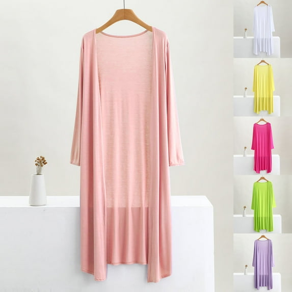 Kilaqueen Flowy Long Cardigans for Women Casual Open Front Tunic Shirts Solid Color Lightweight Cardigans Plus Size Drape Maxi Cardigan Fall Tops